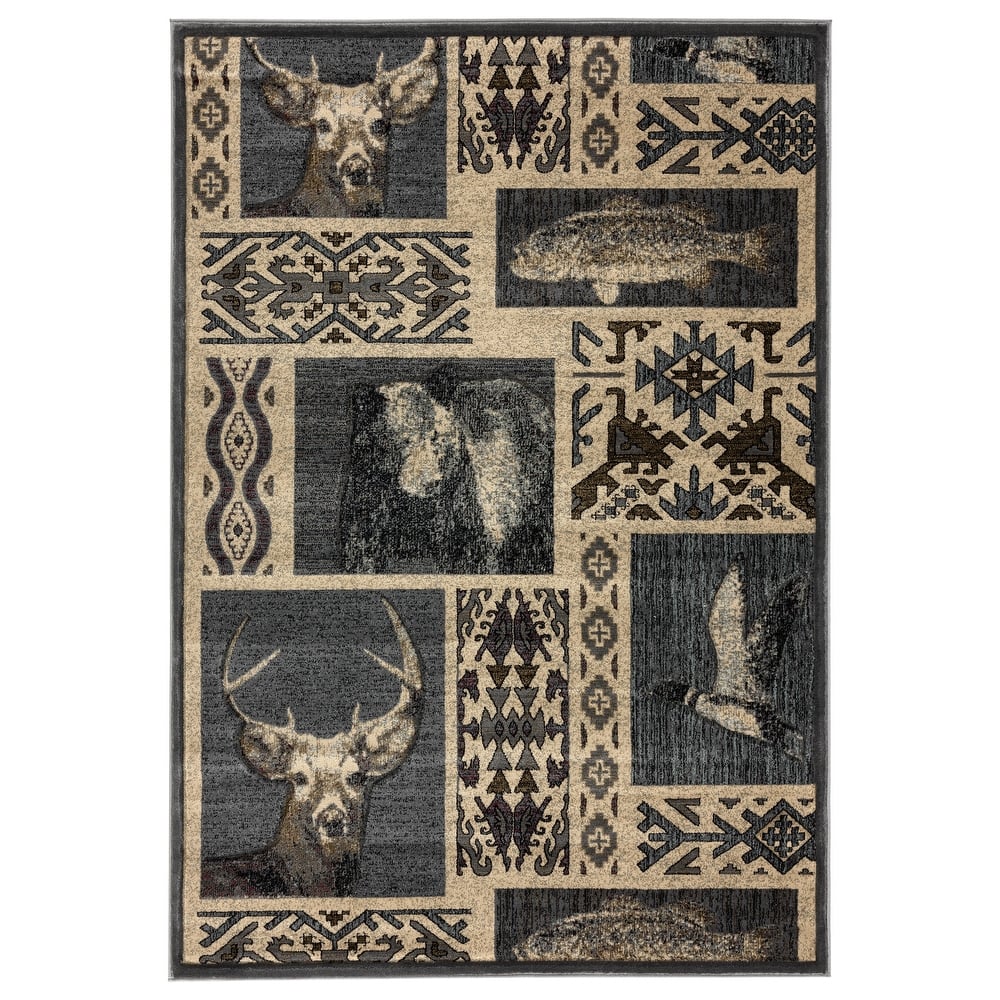 Wild Life Collection Cream/Dark Grey Area Rug