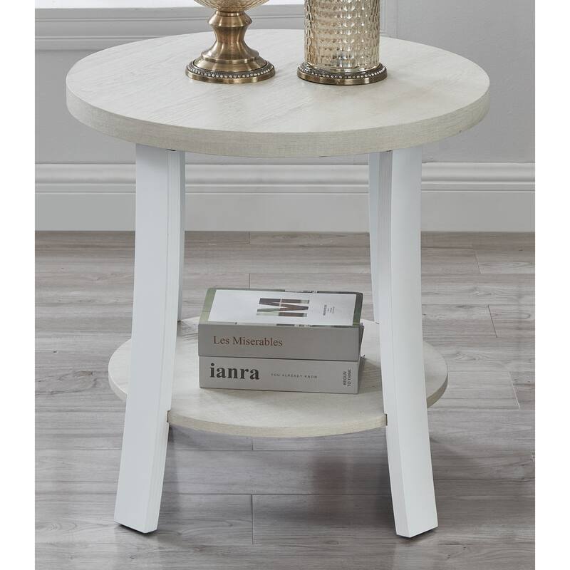 Contemporary Round Wood Shelf End Table