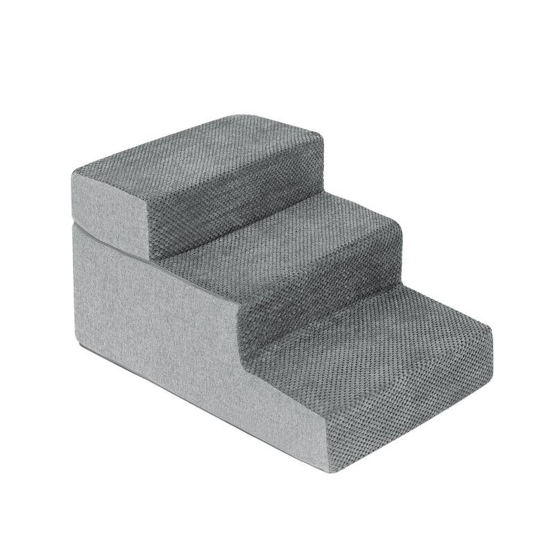 Adeco 3-Tier Dog Stairs Soft Foldable Dog Ramp with Removable Cover