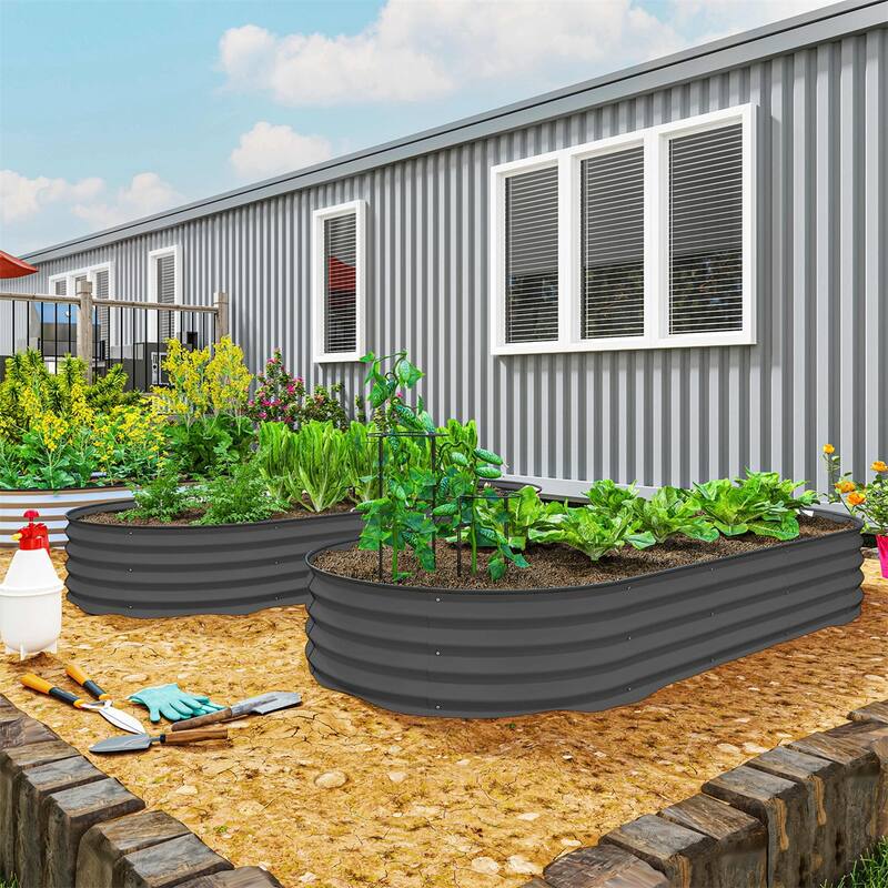 Set of 2 Galvanized Steel Raised Garden Beds Large Outdoor Planters for Vegetables Flowers - 84.6" W x 35.4" D x 11.8" H