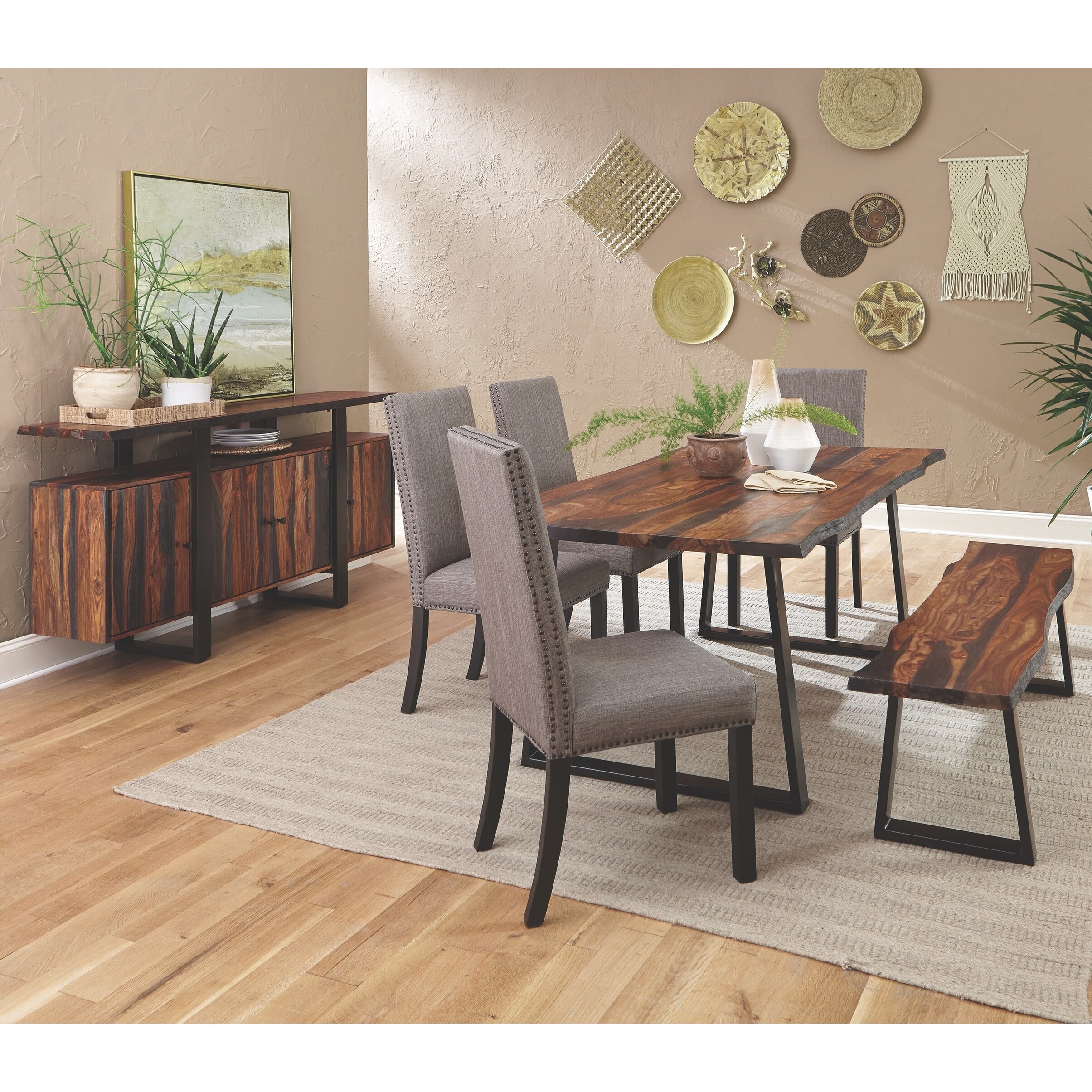 Rustic Modern Design Live Edge Wood Dining Set with Matching Buffet Server