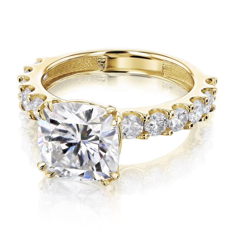 Kobelli 3.90 Carats Lab Grown Diamond Certified 14k Solid Gold Cushion-cut Wide Band Lorette Engagement Ring (EF/VS)