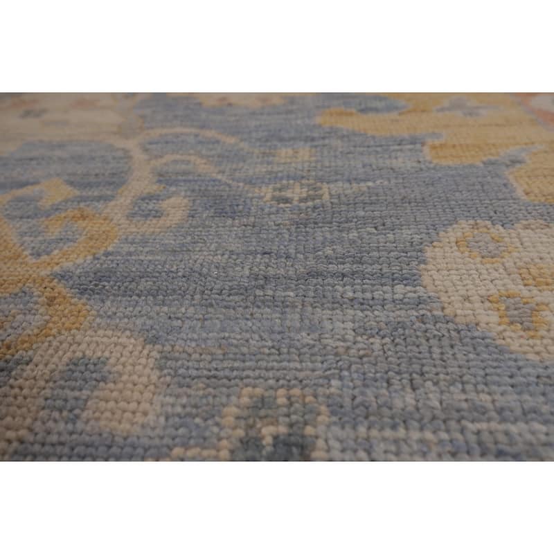 Blue Oushak Turkish Rug Handmade Vegetable Dye Wool Carpet - 9'3"x 11'11"