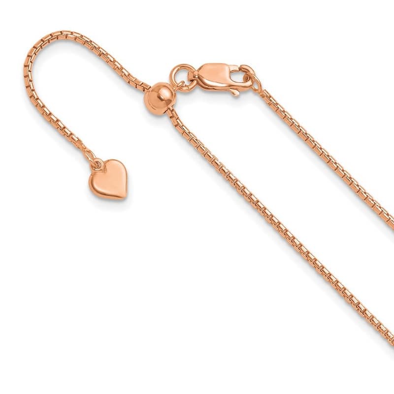Curata 925 Sterling Silver 22" Rose Gold Plated Adjustable 1.25mm Round Box Chain Necklace