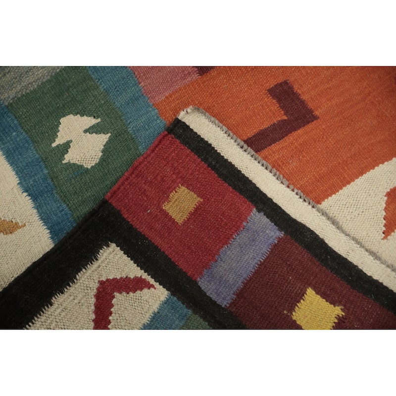 Hand Woven Oriental 100% Wool Carpet Southwestern Tribal Multi-Colored Kilim Area Rug - 12' 5'' X 5' 2''