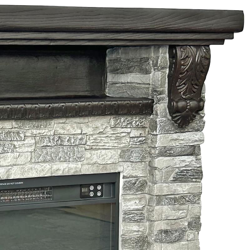 45" Electric Fireplace MGO Mantel with Faux Brick, 23" Firebox Insert and Remote Control Included