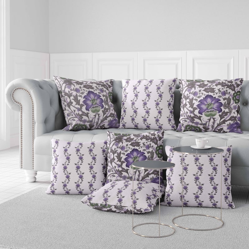 Grey And Lavender Mughal Era Garden Treasures Indoor/Outdoor Throw Pillow Zipper
