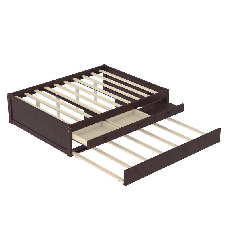 Full/Twin Platform Bed with Trundle, 2 Drawers & Built-in Power Outlets