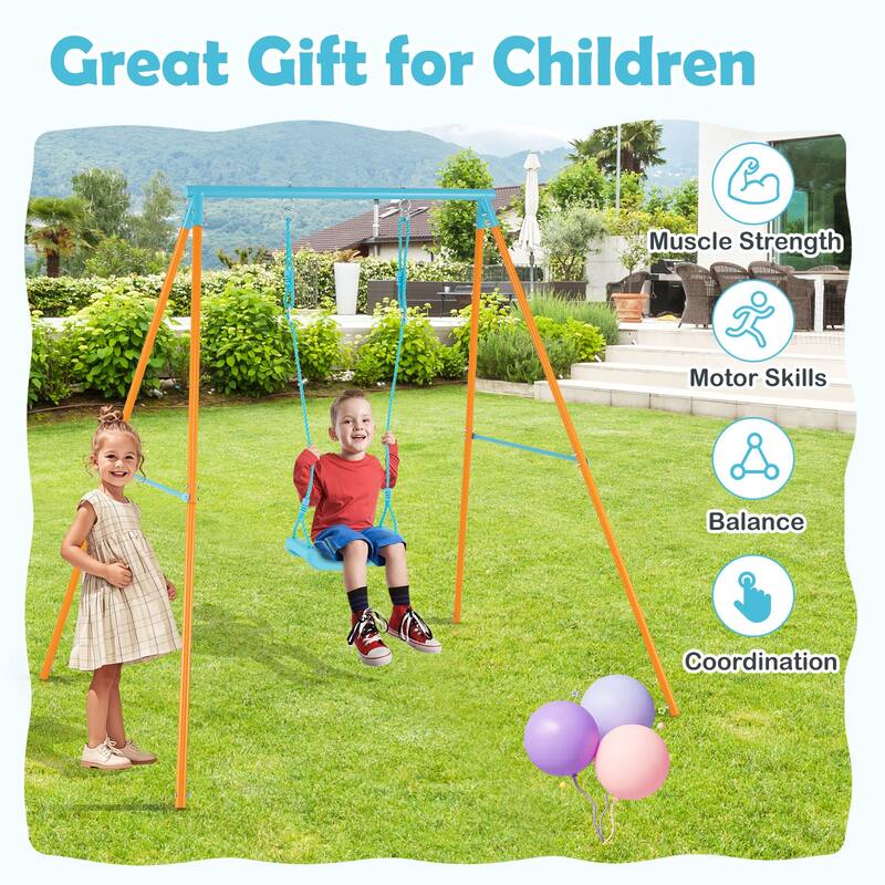 Gymax Toddler Swing Heavy Duty Metal Swing Set w/ A Frame Adjustable