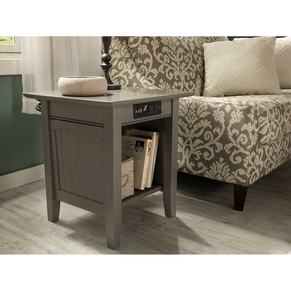 AFI Nantucket End Table with Built-in Charger in Grey