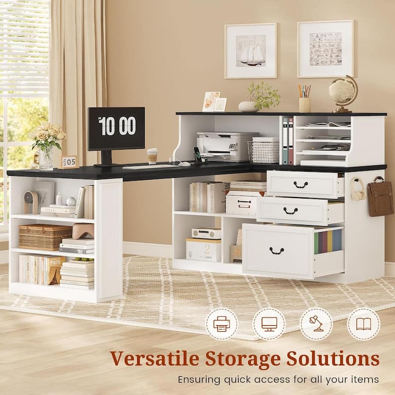 61" Executive Desk Home Office Desk with Drawers L Shaped Computer Desk