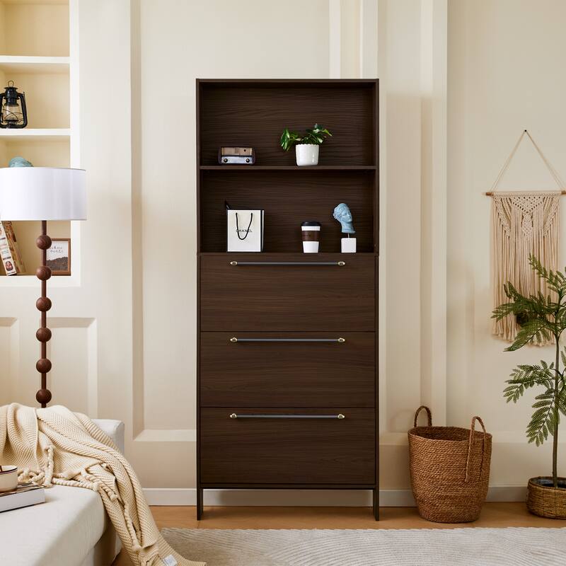 78.75'' Tall Narrow Dark Wood Storage Cabinet with Flip Drawers