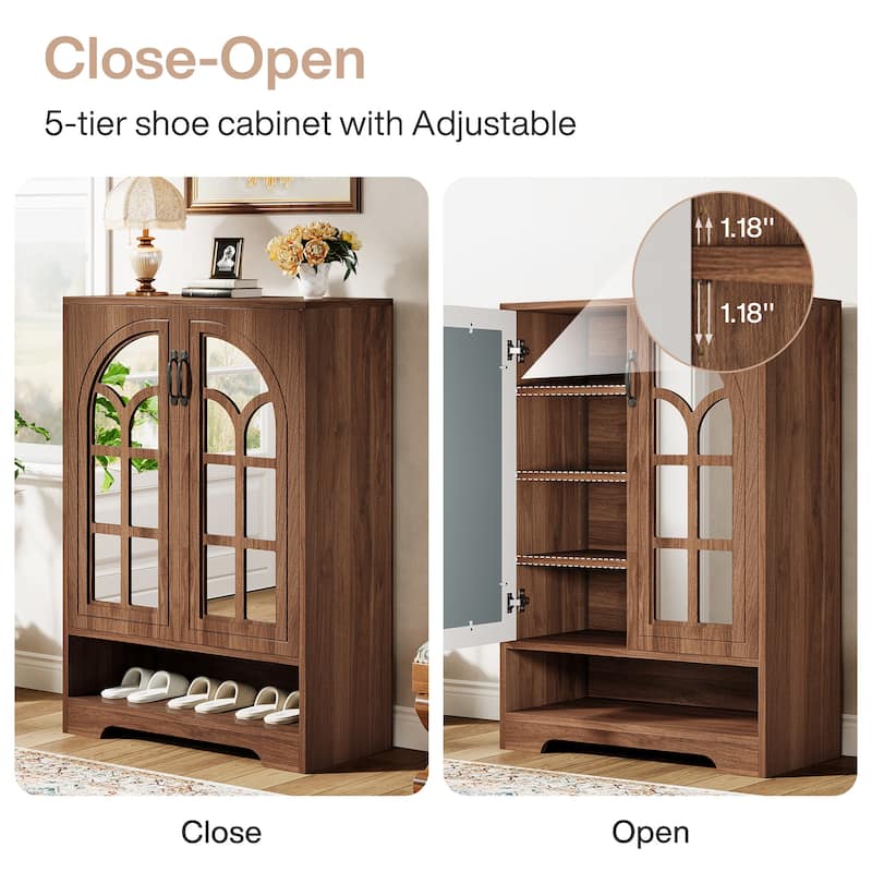 5-Tier Shoe Storage Cabinet with Mirrored Doors for Entryway