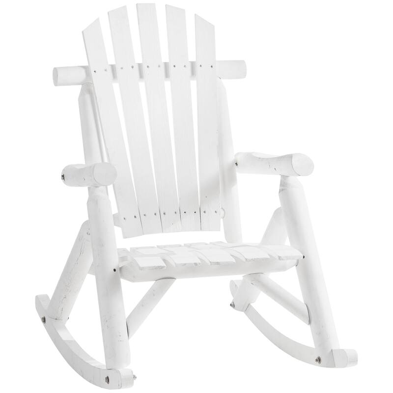 Outsuuny Adirondack Rocking Chair with Slatted Design and Oversize Back for Porch, Poolside, or Garden Lounging
