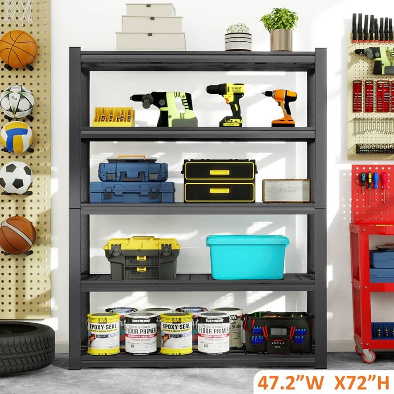 5/6-Tier Adjustable Heavy Duty Metal Storage Shelves, Black, 72/82"H - 23.6"H 5-Tier - Black