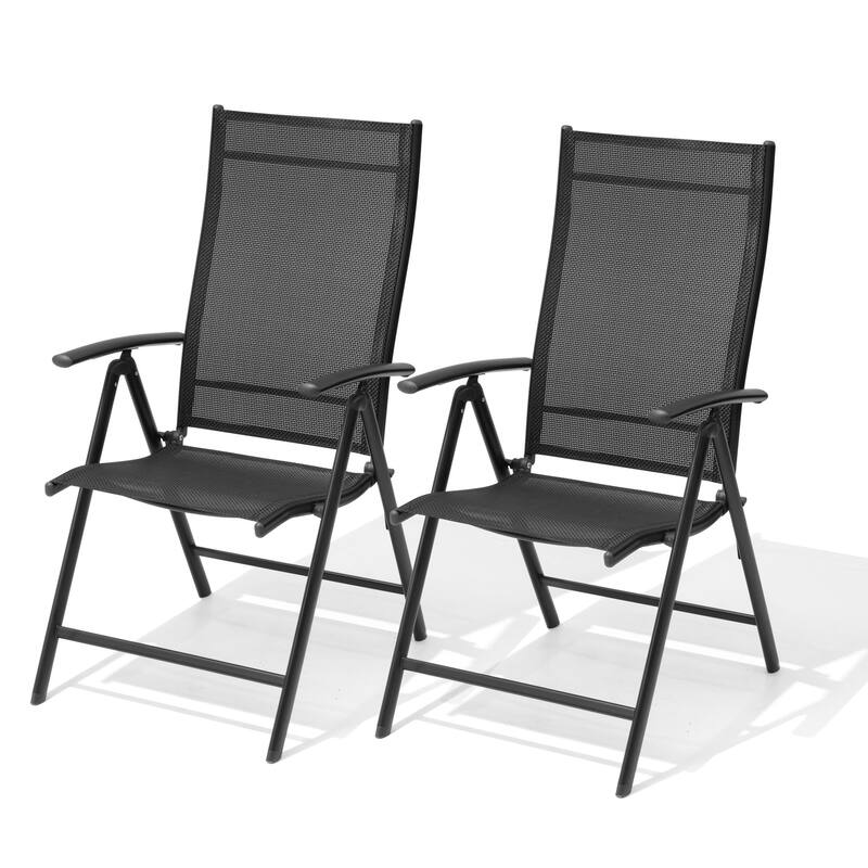Pellebant Outdoor Durable Adjustable Reclining Folding Chair - Black-2PC