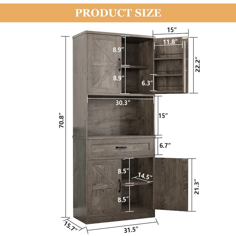 Pocassy Kitchen Pantry Storage Cabinet with 6 Hanging Shelves