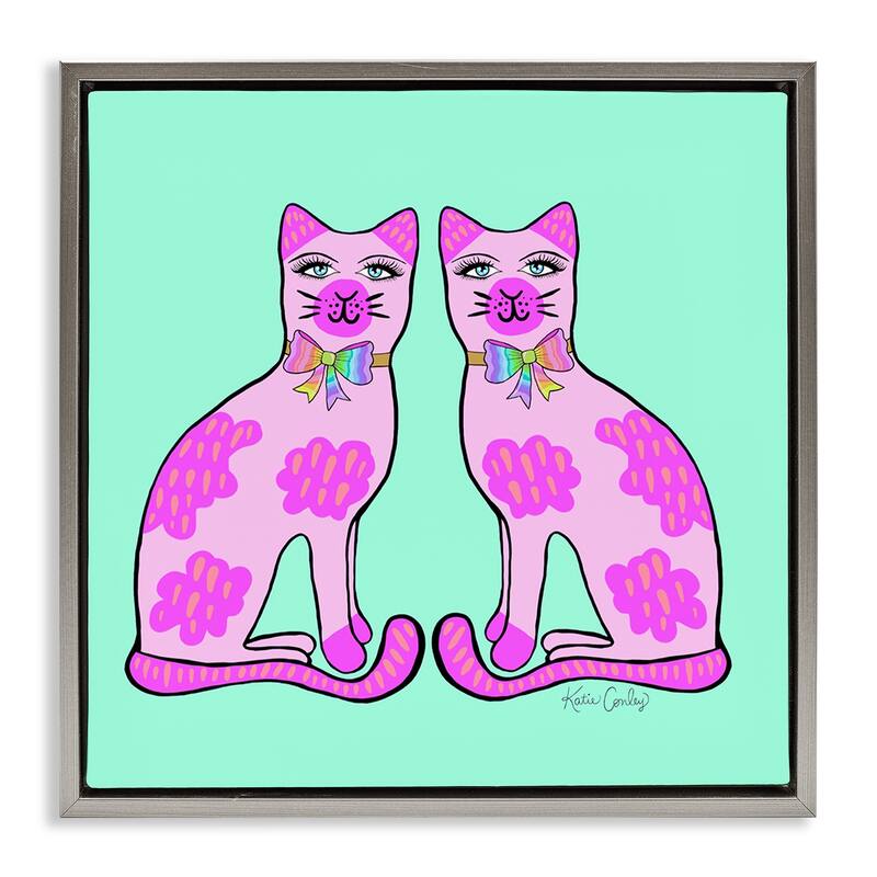Stupell Mirrored Purple Cats Framed Floater Canvas Wall Art Design By Katie Conley - 25 x 25 - Grey
