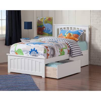 Mission Twin Platform Bed with Matching Footboard with 2 Drawers in White
