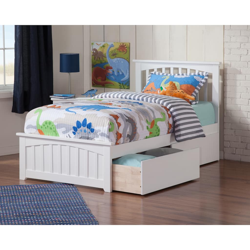 Mission Twin Platform Bed with Matching Footboard with 2 Drawers in White