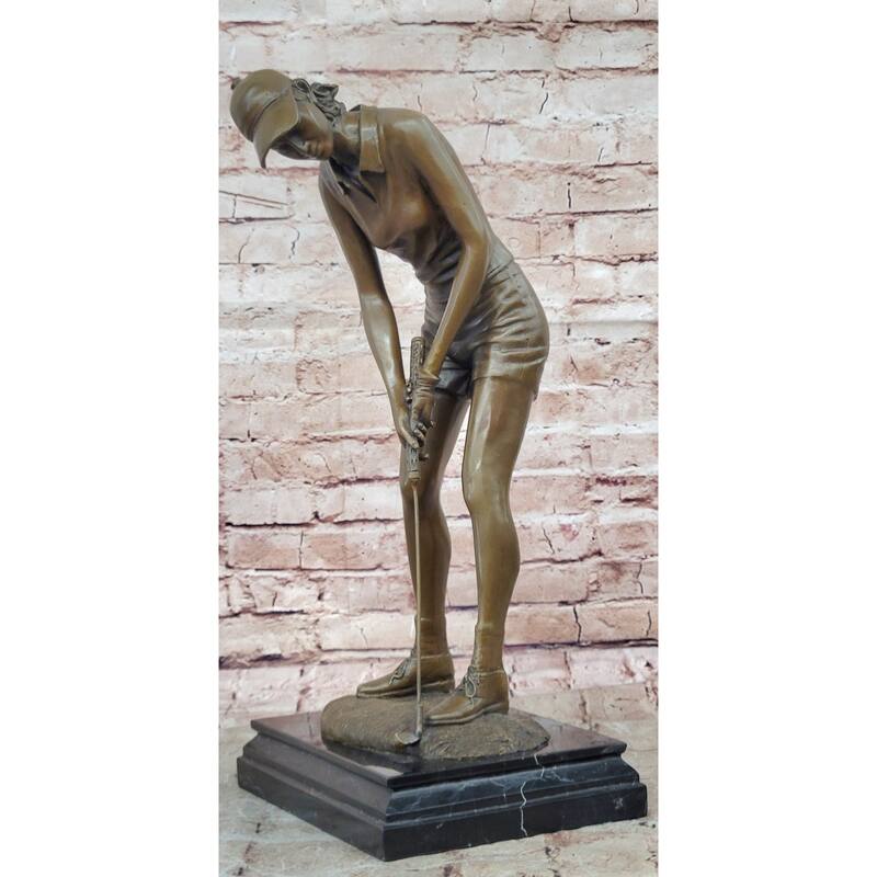 Bronze Female Golfer Sculpture – Lady Putting Golf Statue On Marble Base