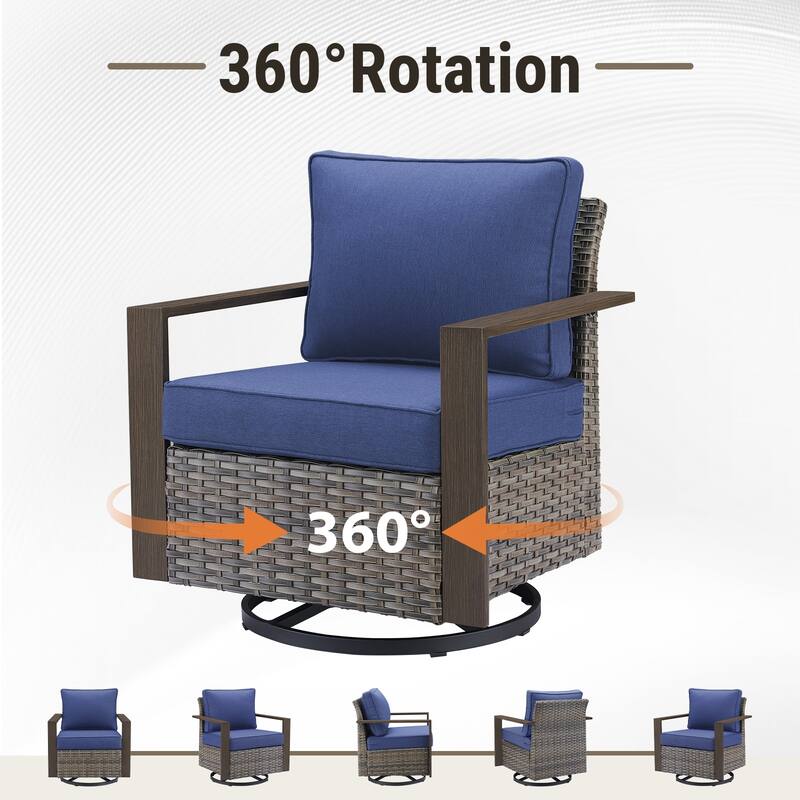 Meyreso Wicker Outdoor Patio Metal Fire Pit Set with Swivel Gliders and Olefin Cushions