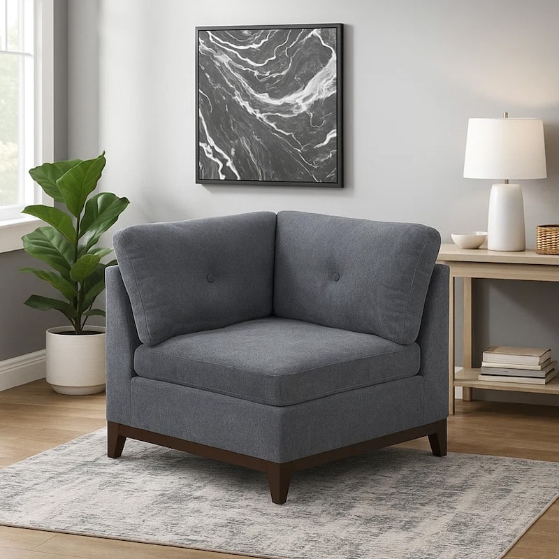 Jemy 37 Inch Modular Corner Sofa Chair, Dark Gray Chenille, Solid Wood
