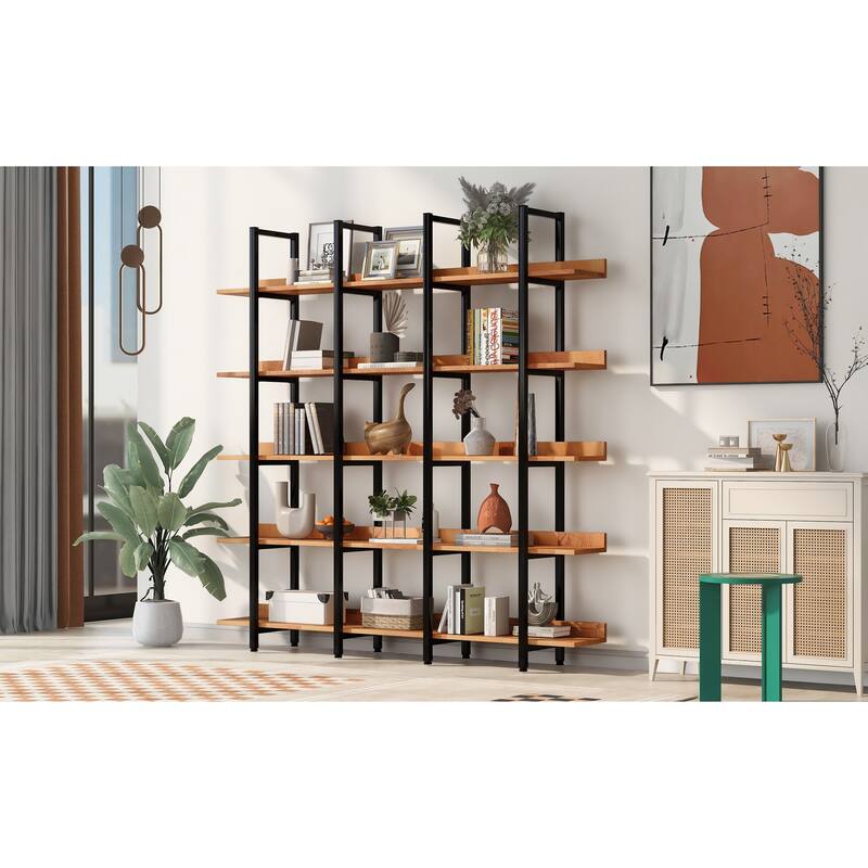 5 Tier Bookshelf Office Bookshelf Metal Frame MDF Board