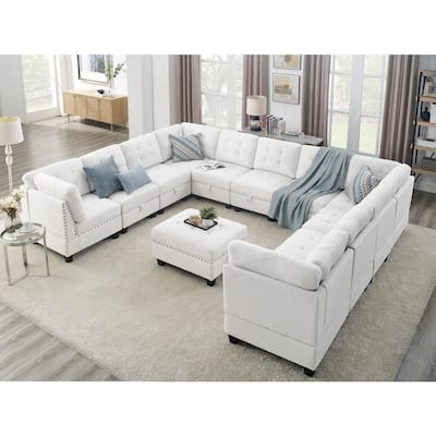 Chenille U-Shaped Modular Sectional Sofa with Bonus Storage