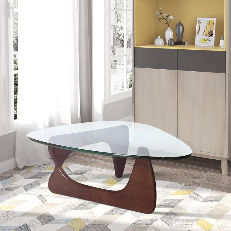 50"L Triangle coffee table Wood Base for living room