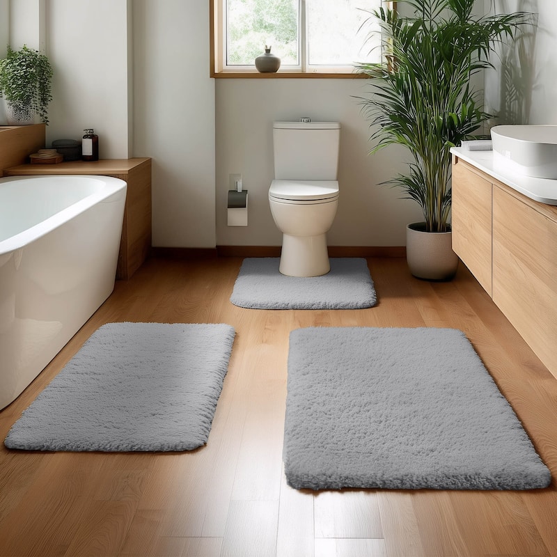 Deconovo Super Absorbent & Thick Bath Mat Rugs (1 PC) - 17x24 Inch+20x32 Inch+U Shape 20x24 Inch - LIght Grey