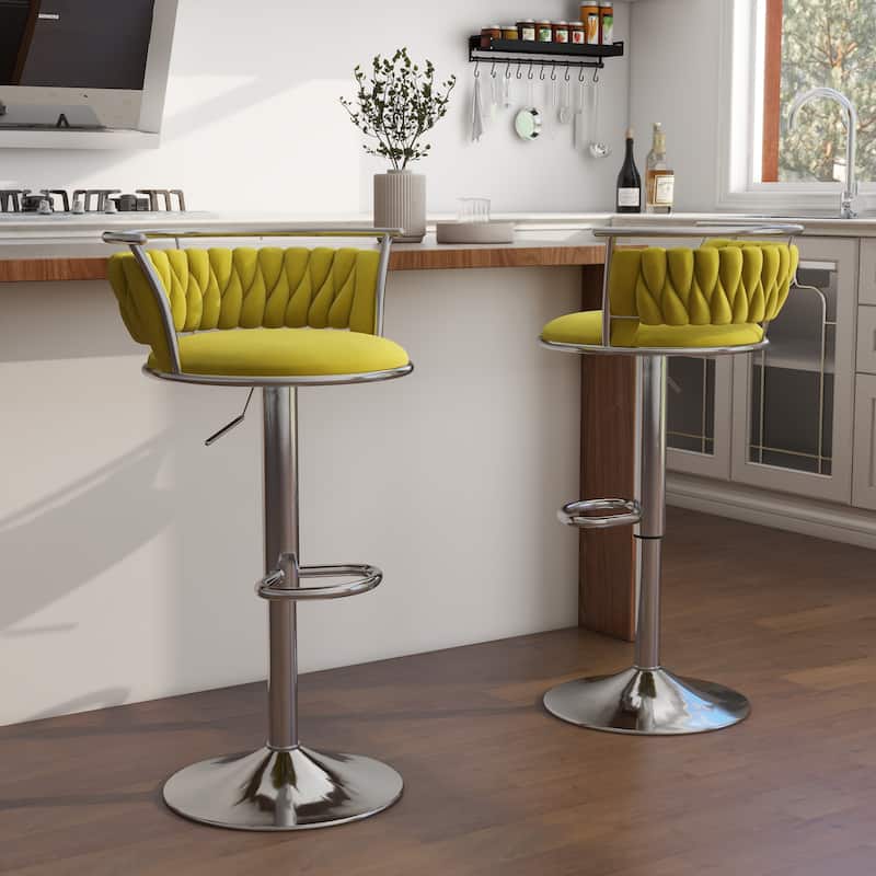 Modern Velvet Adjustable Swivel Bar Stools Set of 2