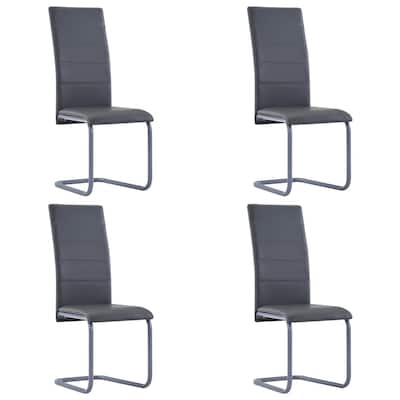 vidaXL Cantilever Dining Chairs 4 pcs Gray Faux Leather