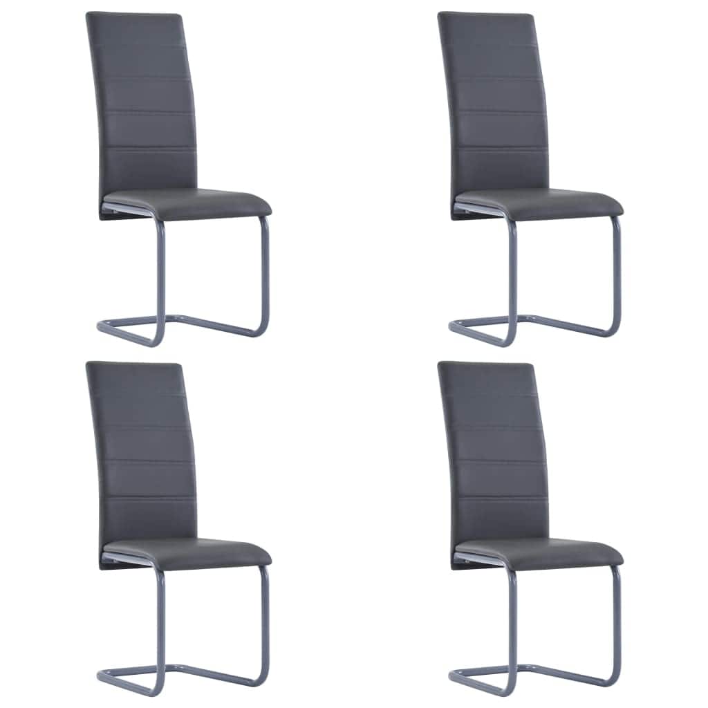 vidaXL Cantilever Dining Chairs 4 pcs Gray Faux Leather