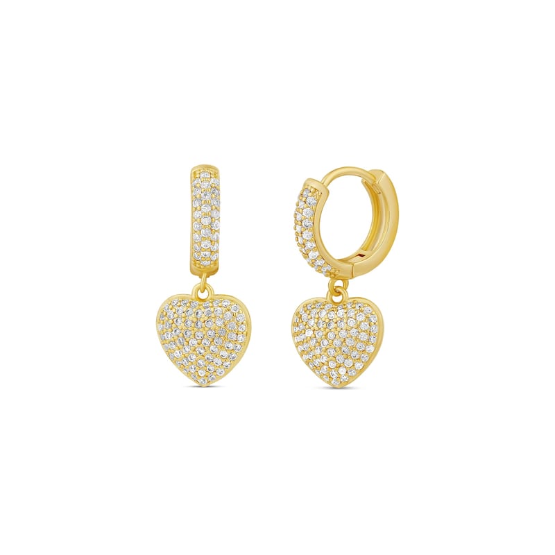 SHYMI Pave Heart Dangling Earrings - Gold