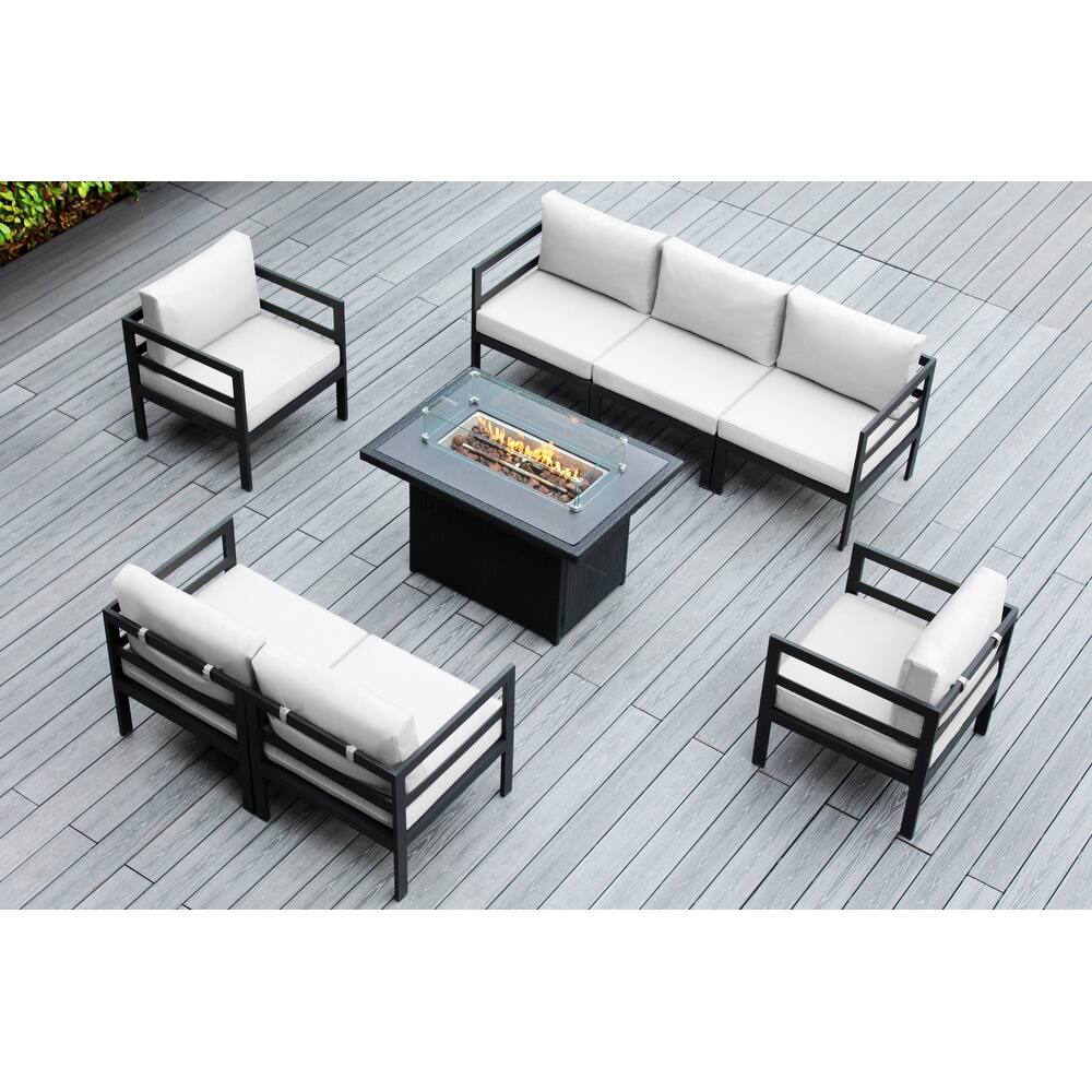 Ohana Outdoor 8-pc. Cushioned Aluminum Sectional with 42" Fire Table