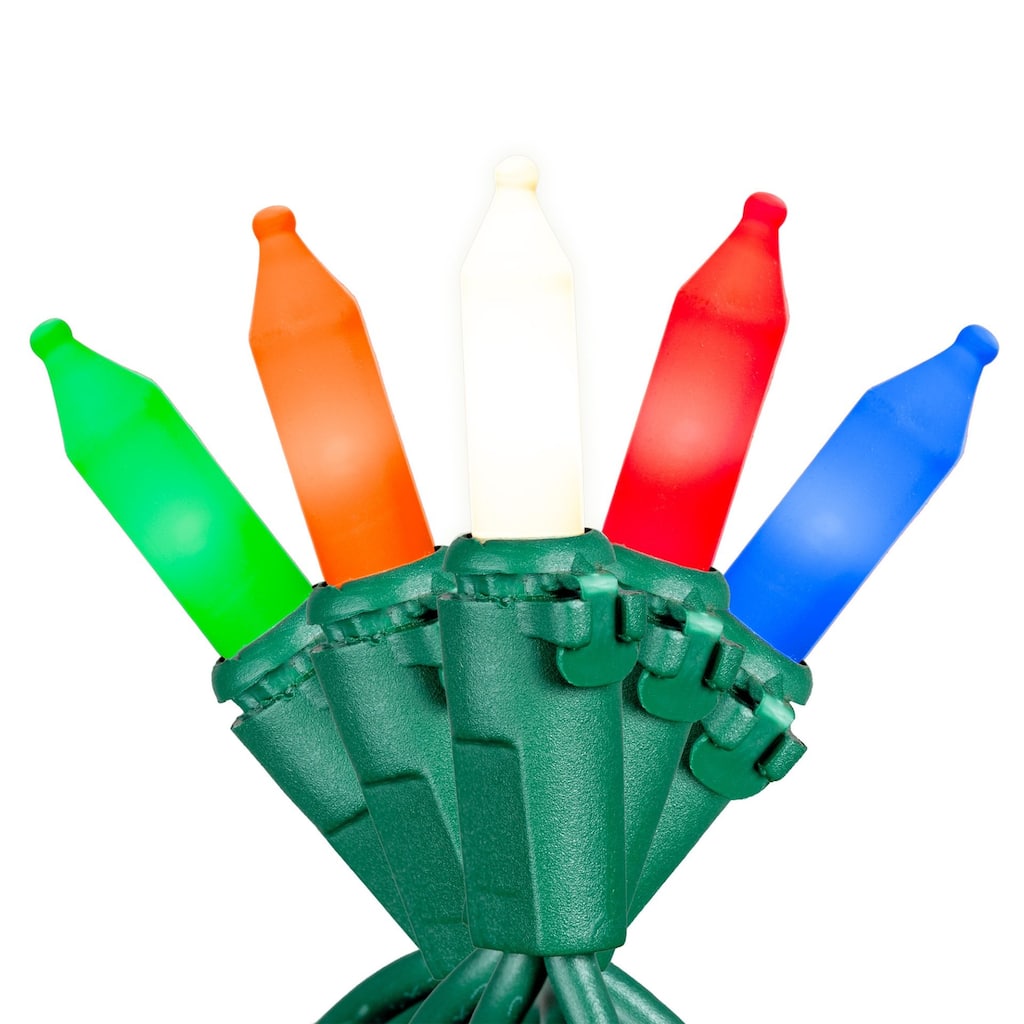 50 Light Traditional LED Christmas Mini Light Set, Patio Lights, Ceramic Bulbs, Green Wire, 25’