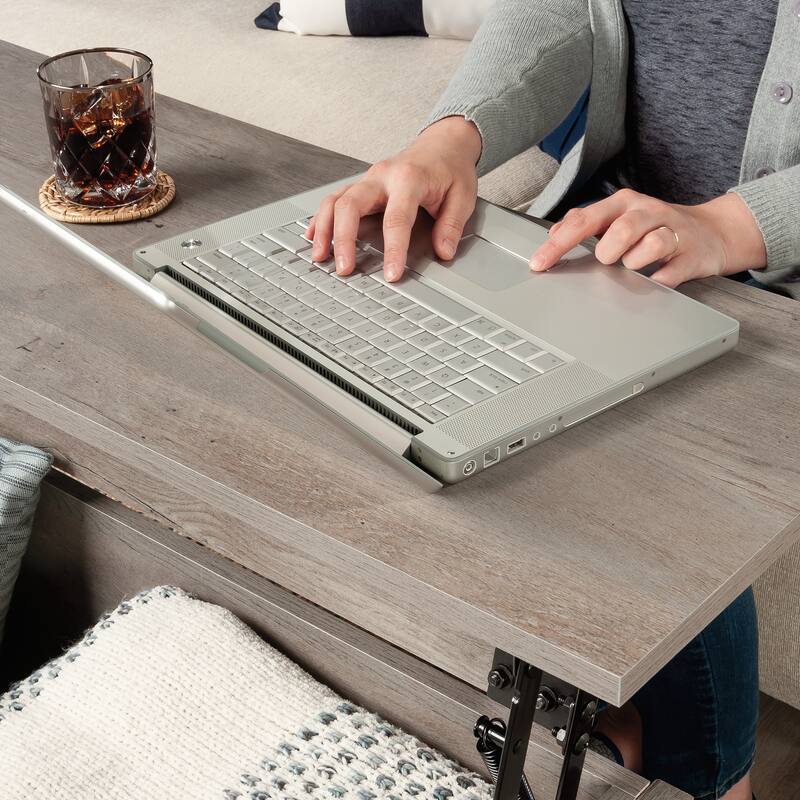 Wood Lift-Top Coffee Table with Hidden Storage and Open Cubbies, Brown - 41.65" L x 32.13" W x 17.95" H