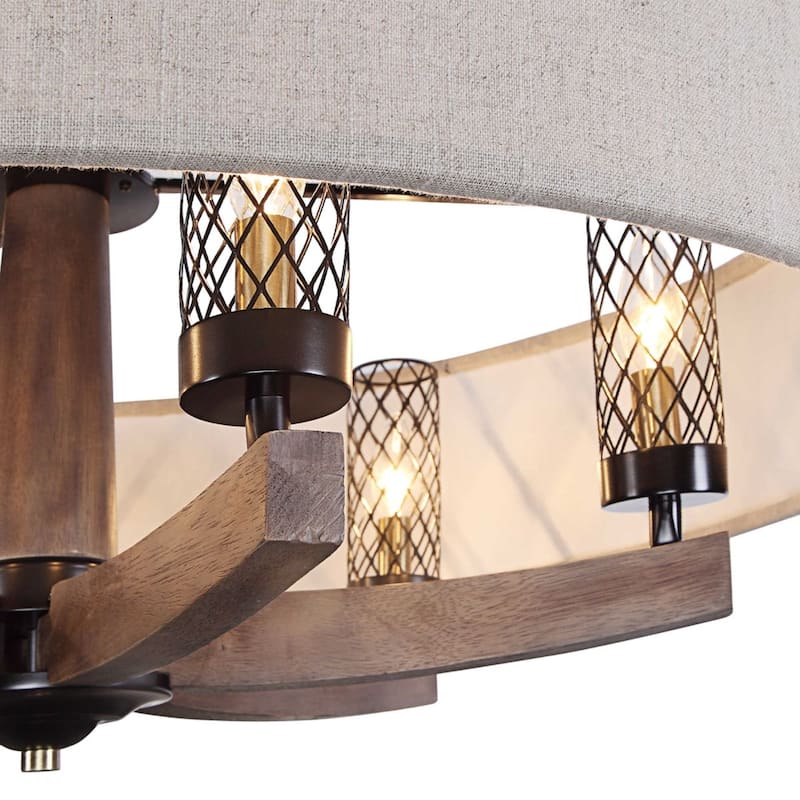 6-Lights Curved Wood Arms Ceiling Chandelier - 35.5" - Bronze Finish