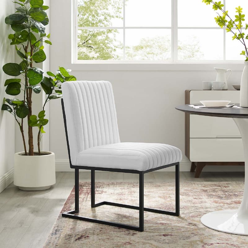 Modway Indulge Channel Tufted Fabric Dining Chair, White - White