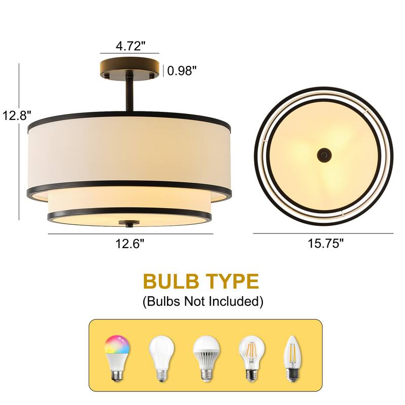 Starsky Modern 3-light Fabric Drum Semi Flush Mount