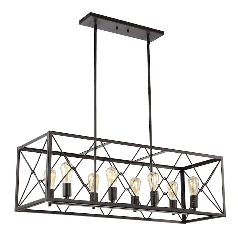 Ferme 30" 5-Light Adjustable Iron Farmhouse Industrial LED Dimmable Pendant, Oil Rubbed Bronze by JONATHAN Y
