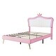 preview thumbnail 57 of 68, Upholstered Bed LED Frame Modern Upholstered Princess Bed w/ Crown Headboard and Metal Legs, Cute Kids Platform Bed/ Noise-Free