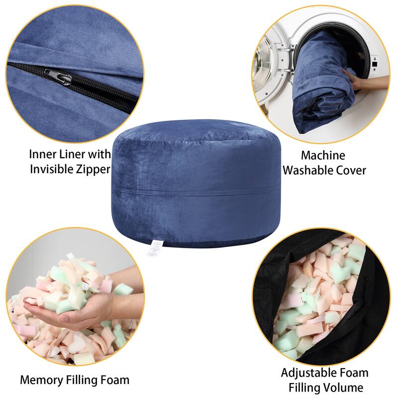Bean Bag Chair 4FT Foam Filled, Removable Velvet Cover, Giant Bean Bag Chairs, Round Sofa Chair for Bedroom Gaming Room