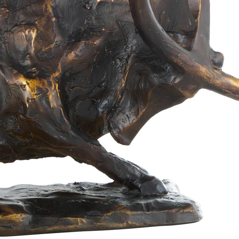Black Polystone Distressed Textured Bull Decorative Sculpture with Gold Accents - 6"W x 14"L x 7"H