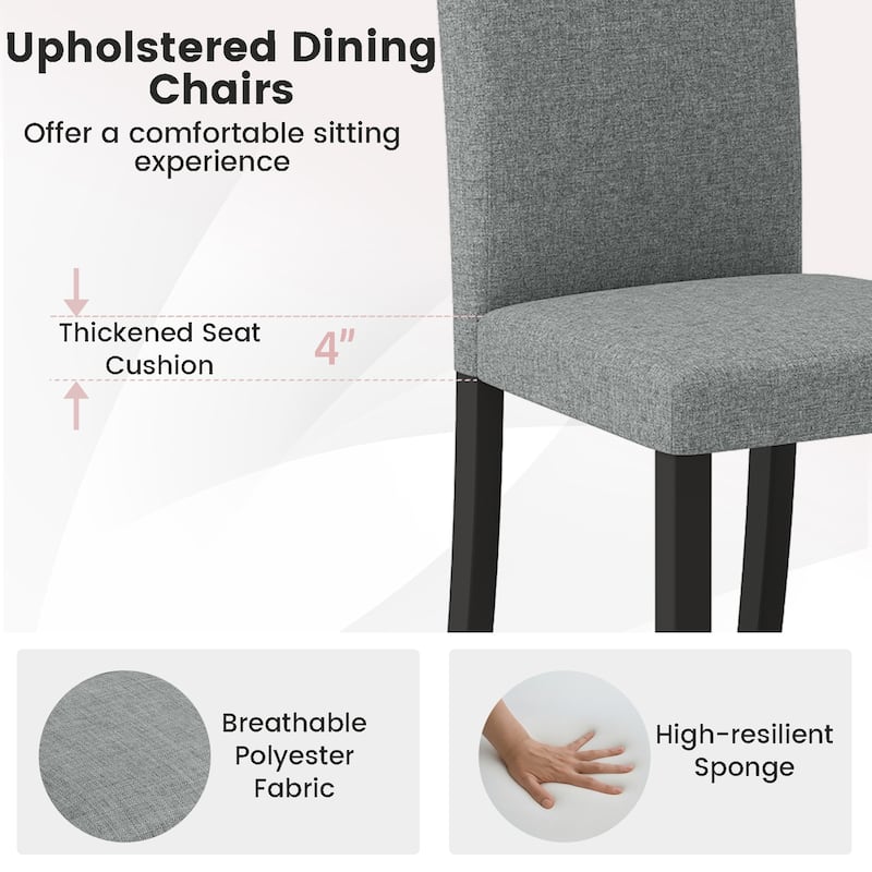Modern Set of 2 Grey Dining Chair with Black Rubber Wood Frame and Ergonomic High Backrest - 17.5" x 22" x 37"