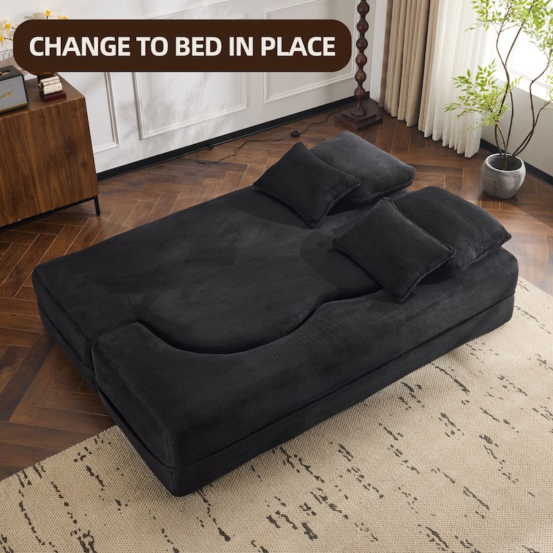 Folding Plush Futon Loveseat Couch Converts into Sleeper Sofa Bed or Yoga Mattress, High-Density Foam Queen Size Floor Bed