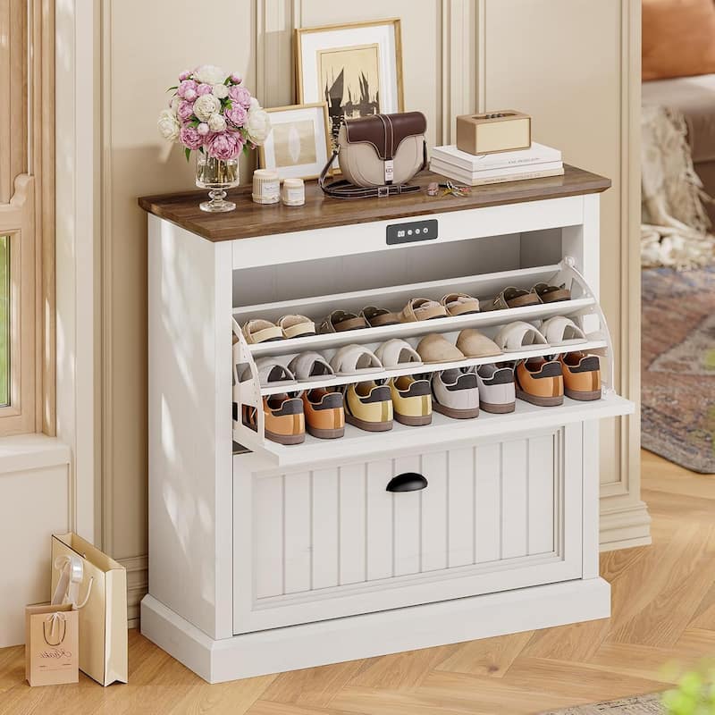 Shoe Storage Cabinet with Large Flip Drawers Shoe Rack Cabinet - White - 2-drawer