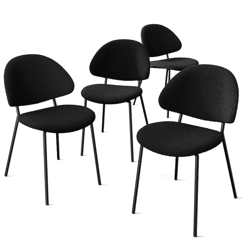 Set of 4 Upholstered PU Leather Dining Chairs Mid-Century Modern Dining Chairs with Curved Backrest for Dining Room Kitchen