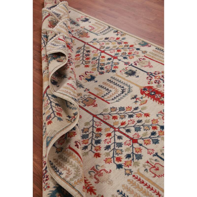 Hand Knotted Oriental 100% Wool Carpet Traditional Geometric Beige & Ivories Kazak Area Rug - 7' 10'' X 5' 6''